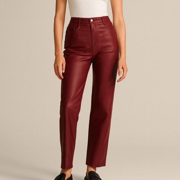 Aritzia Wilfred The Melina Ankle Vegan Leather Pants Garnet Red NWT - Picture 1 of 11